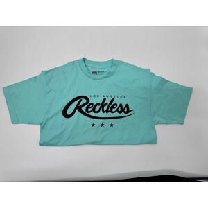 Reckless Los Angeles Graphic T Shirt Medium Aqua Blue Short Sleeve Crew Neck
